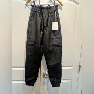 KanCan Black Leather Cargo Pants
